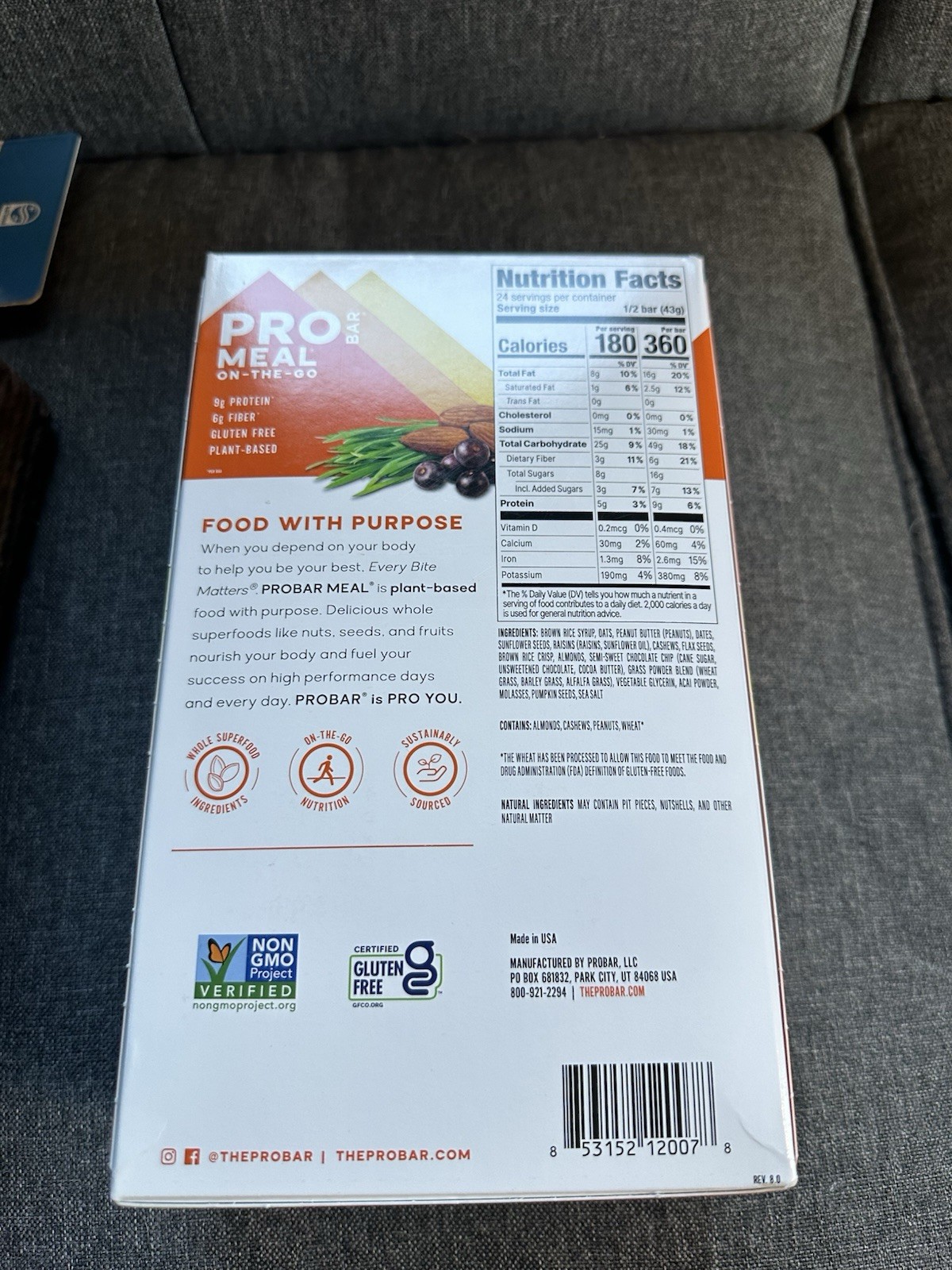ProBar Meal On-the-Go Bar Peanut Butter Chocolate Chip 12 bars