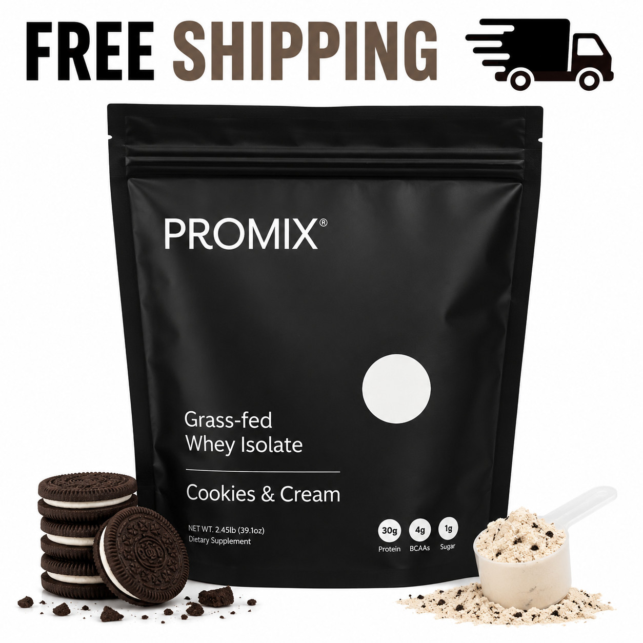 PROMIX Grass Fed Whey Isolate Cookies & Cream Protein Powder 2.45lb
