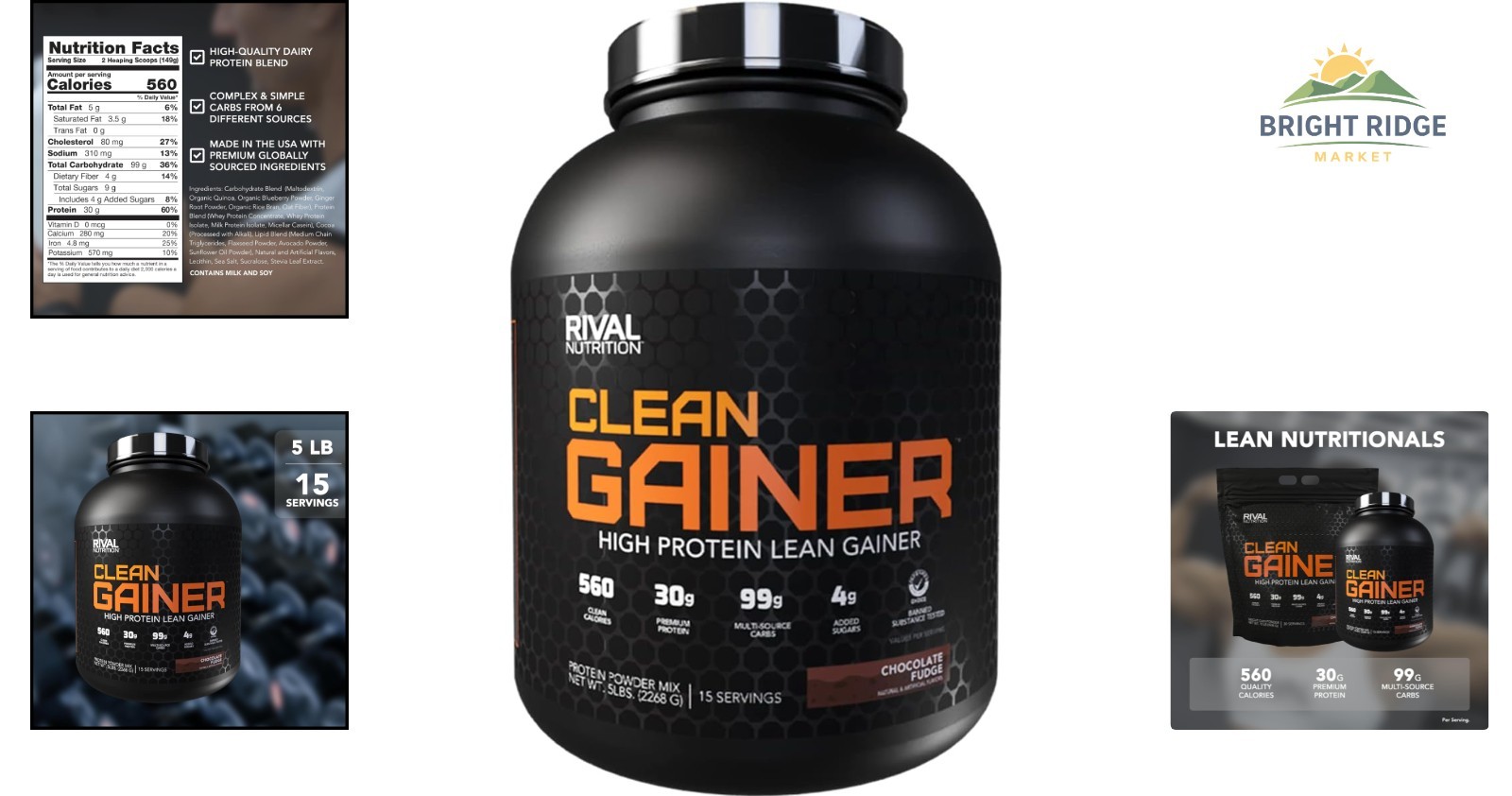 5lb Clean Gainer Powder, Supports Muscle Growth with 560 Calories per Serving
