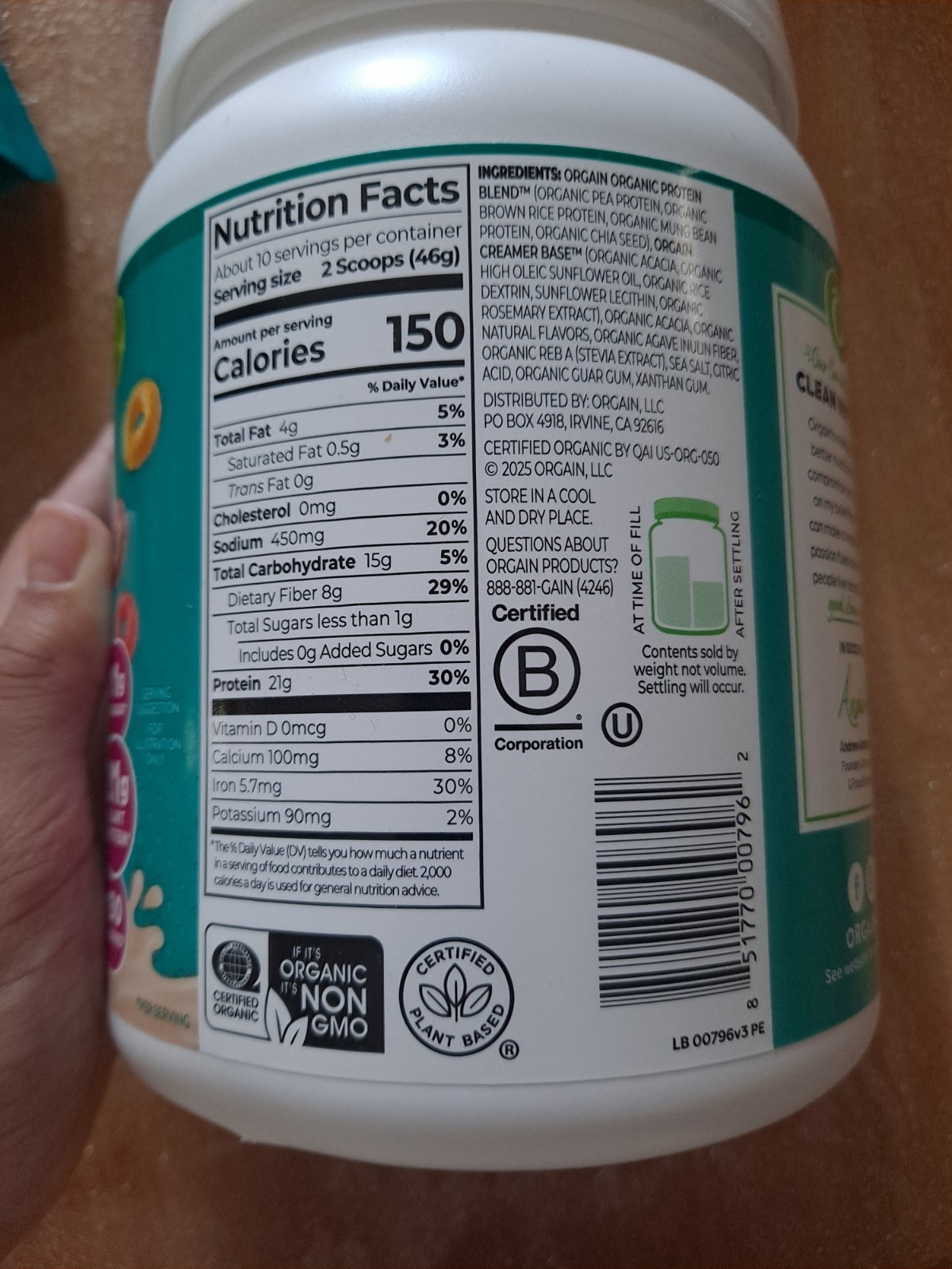 Orgain Organic Plant Based Protein Powder Fruity Cereal Flavor