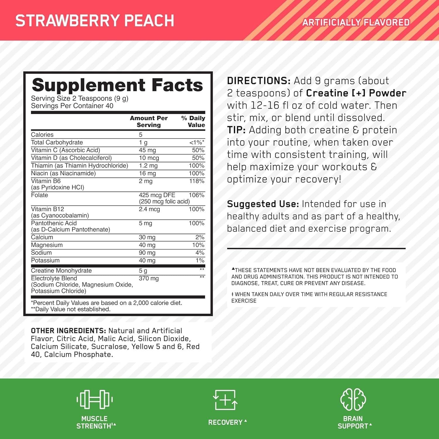 Strawberry Peach Creatine Powder – Gluten-Free, Vitamins & Electrolytes