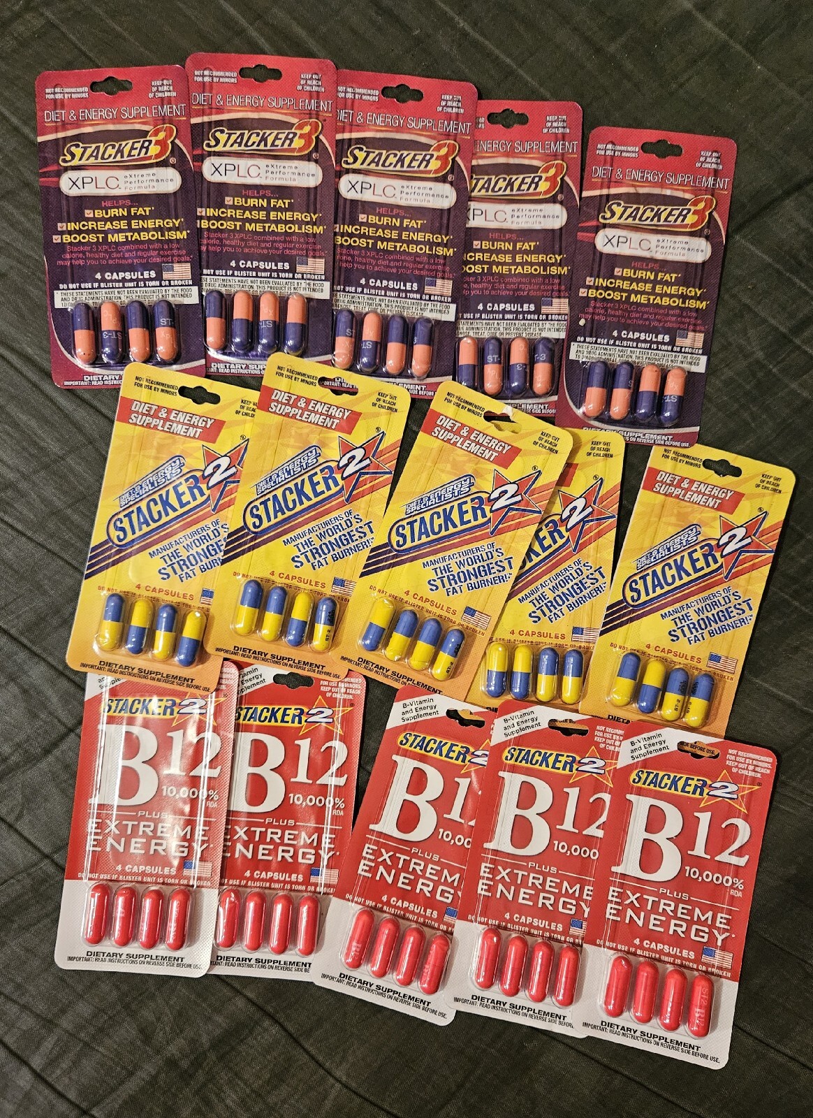 Lot of 15 – Energy Supplements-XPLC, B12 , Stack 2 ( 5 Packs Each)