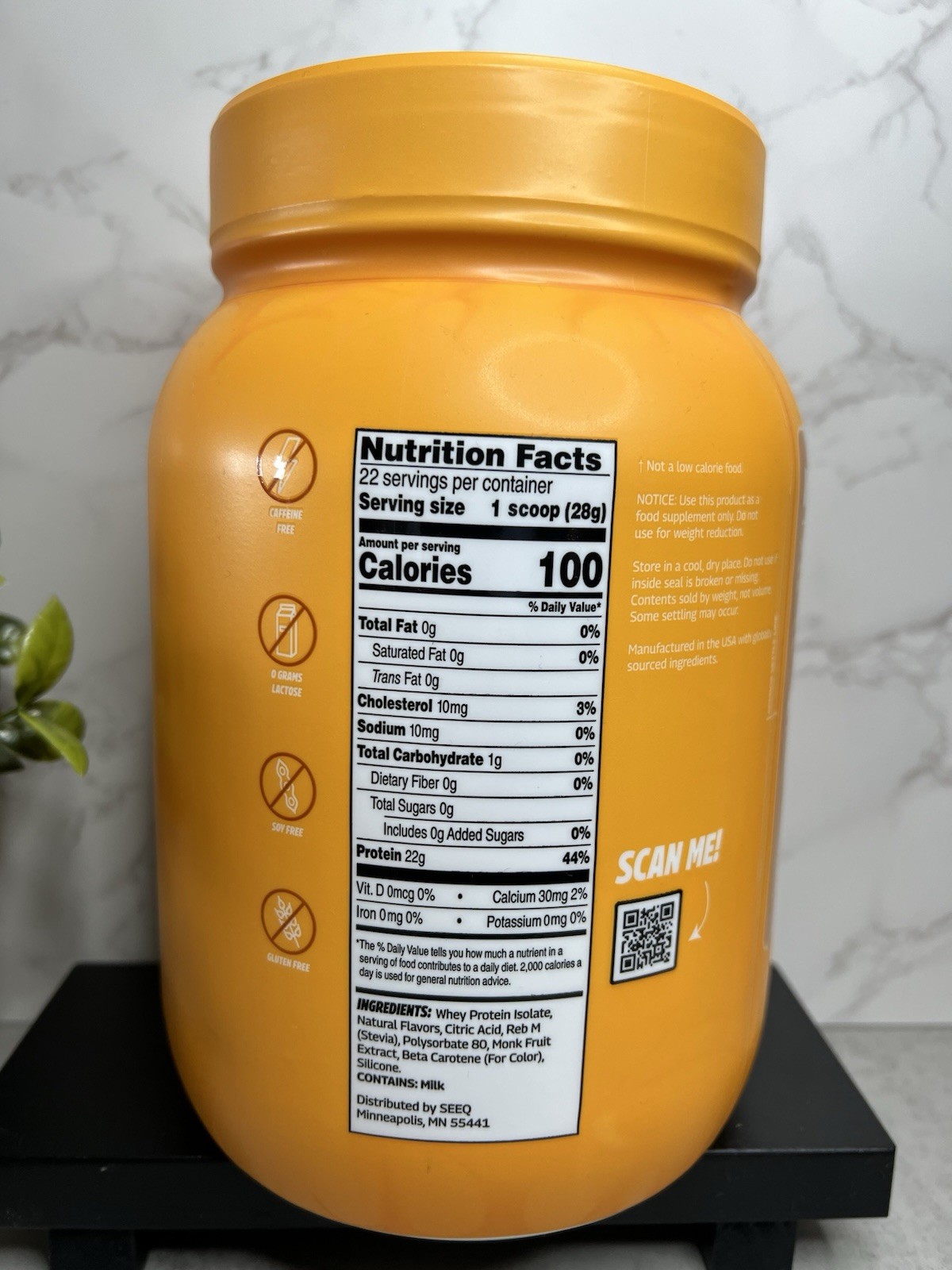 SEEIQ Clear Protein Powder Mango Pineapple 22g Zero Sugar 21.73oz Exp 09/27