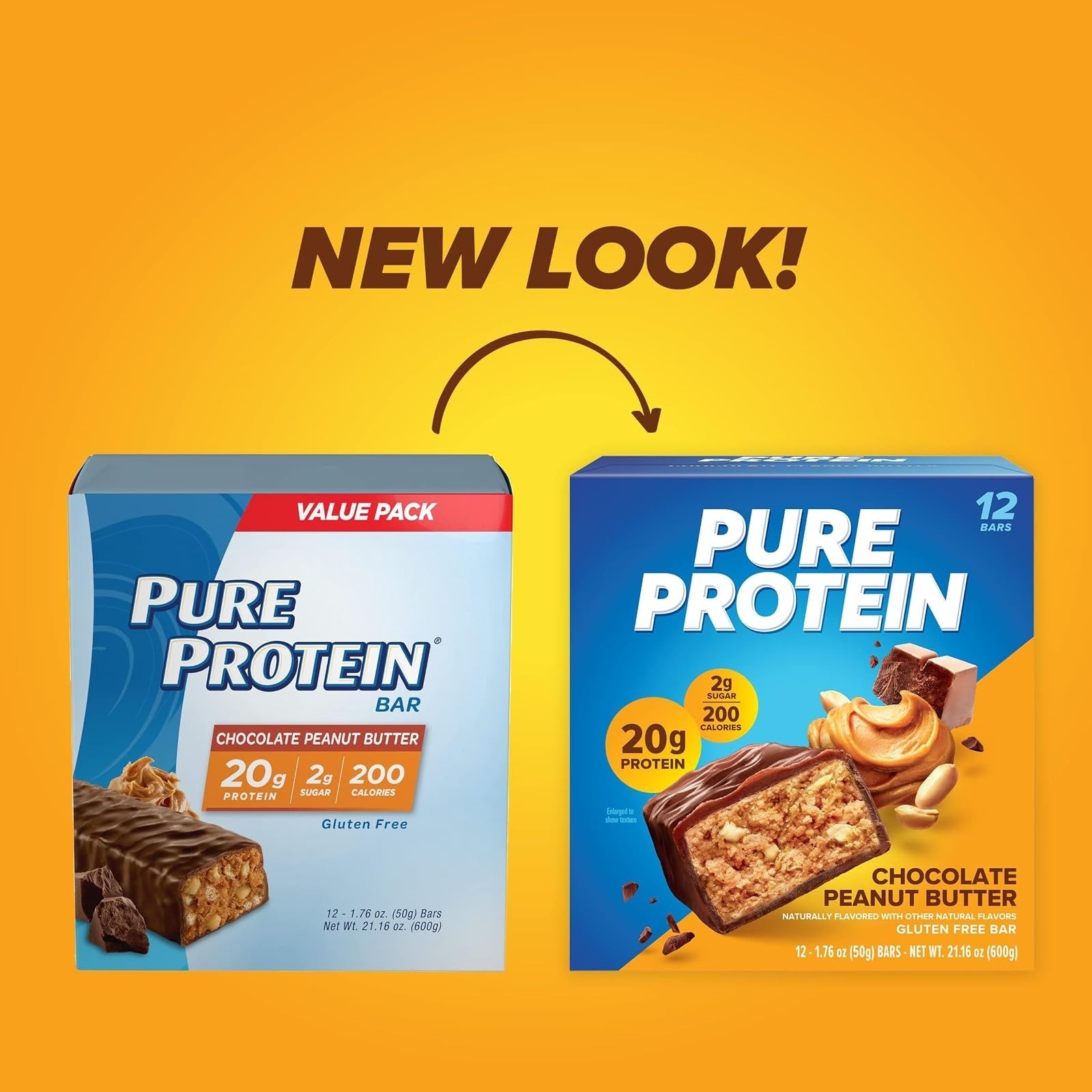Pure Protein Chocolate Peanut Butter Bars | 20g Protein, Low Sugar, 12 Ct