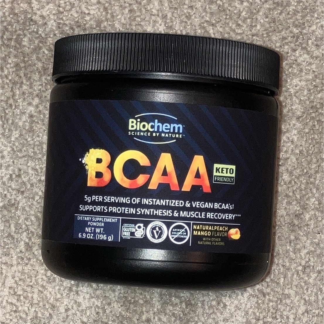Biochem Vegan Keto Friendly Gluten-Free BCAA Powder Peach Mango 6.9oz 30 srv