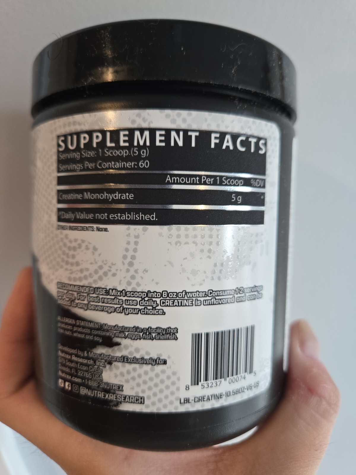 Nutrex Research Creatine Monohydrate Powder 60 Servings, 300g, Unflavored