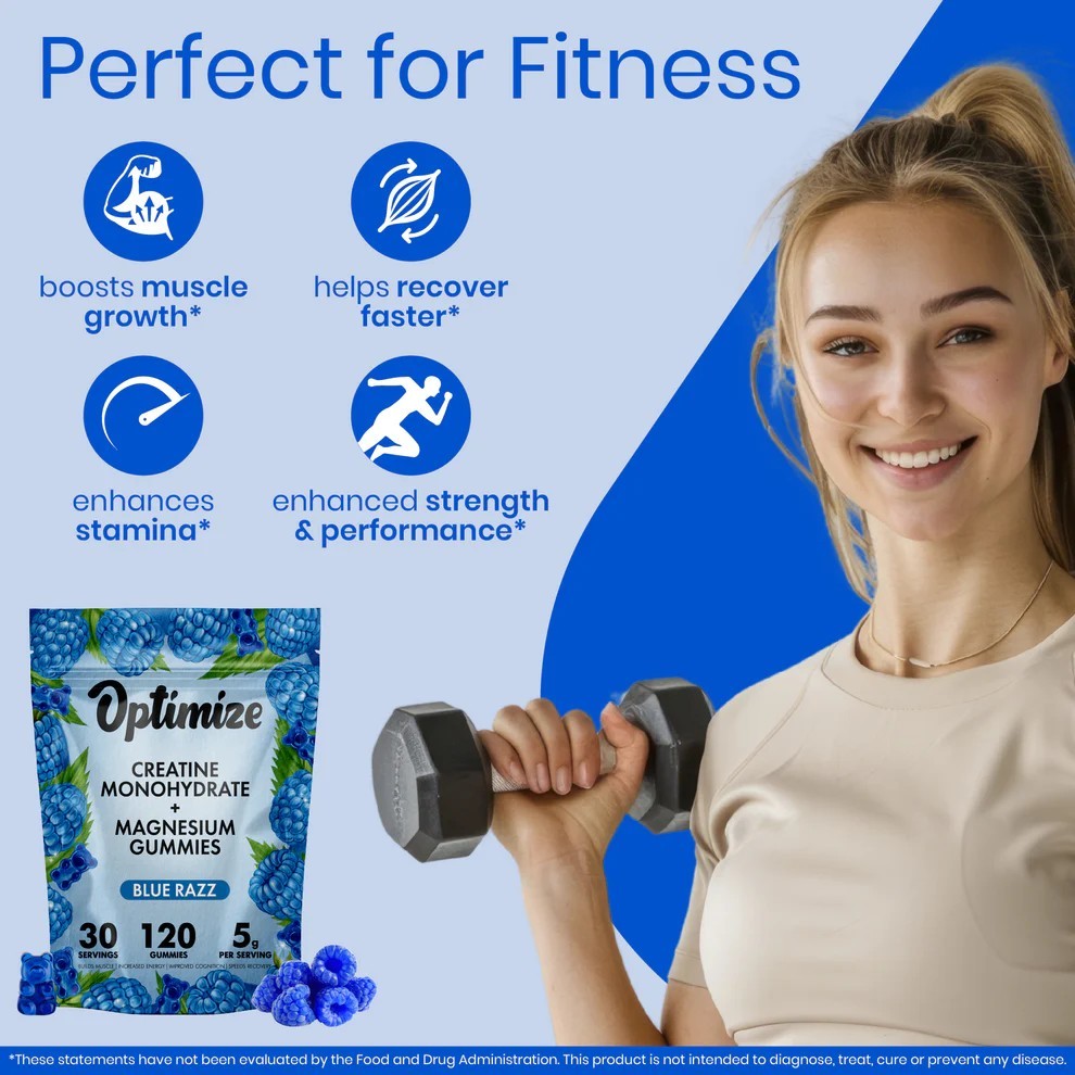 Blue Razz Creatine Monohydrate Gummies 120 Gummies w/ Magnesium Swoly Ecowise