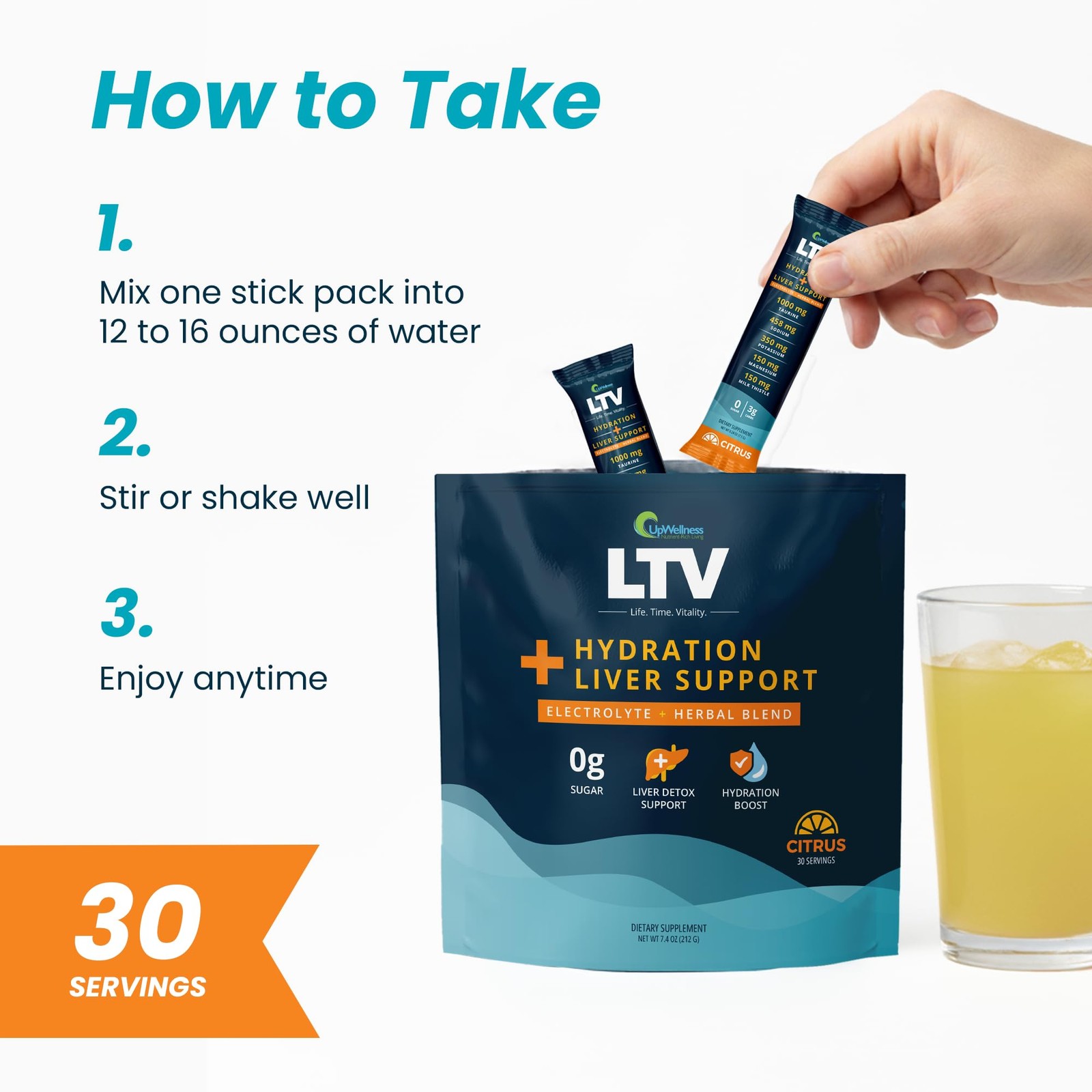 UpWellness LTV Liver Hydration Packets – Electrolytes Powder Packets for Instant
