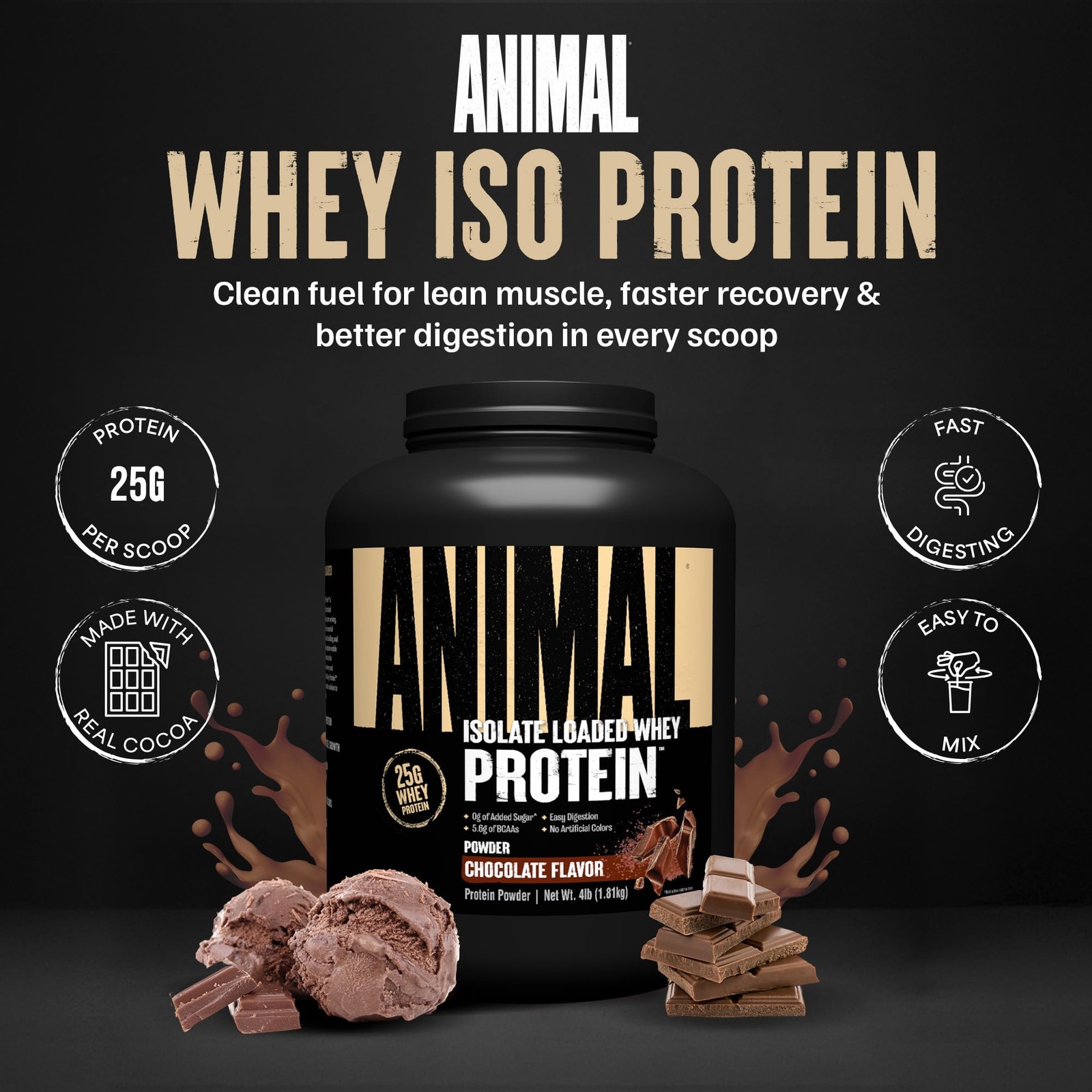 Animal Whey Isolate Protein Powder – Loaded 4 Pound (Pack of 1), Chocolate