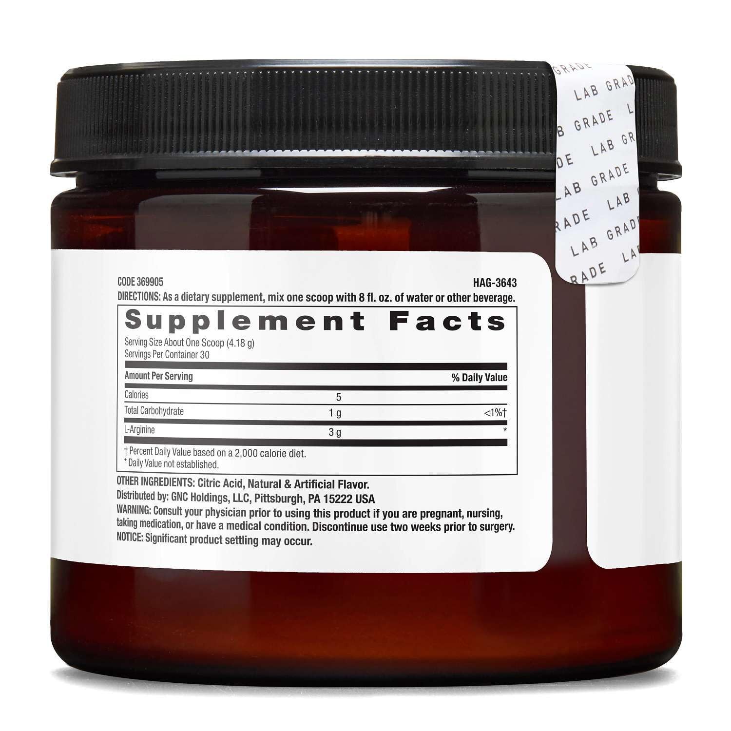 BEYOND RAW Chemistry Labs L-Arginine Powder, Fuels 4.42 Ounce (Pack of 1)