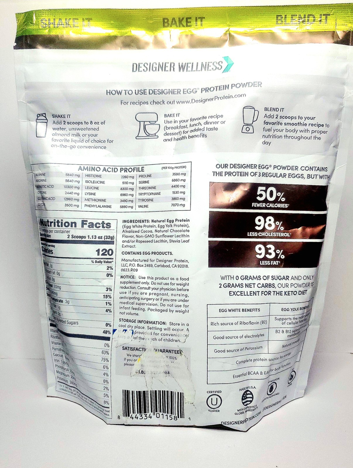 Designer Egg Whole Egg Multifunction Protein Powder, Dutch Chocolate, 12.4 oz