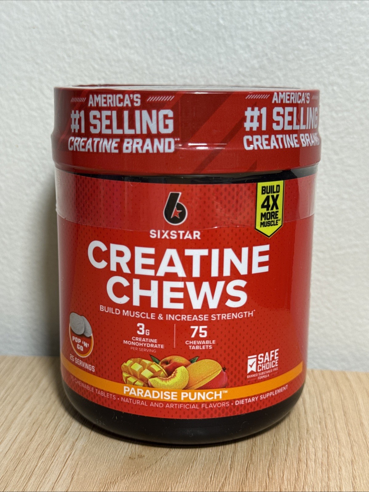 SixStar Creatine Chews Paradise Punch 75 Tablets Muscle Endurance
