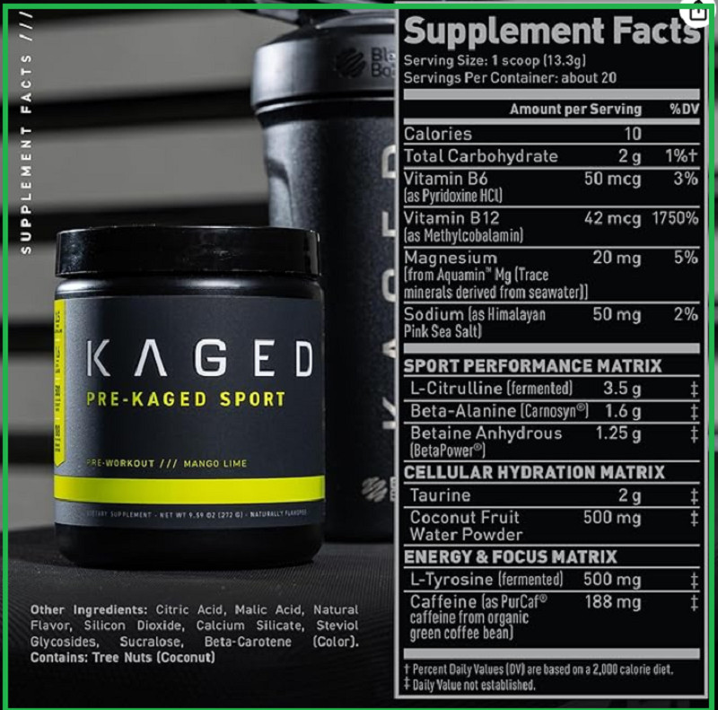 Pre Workout Powder; Kaged Muscle Pre-Kaged Sport Pre Workout for Men and Wome..*