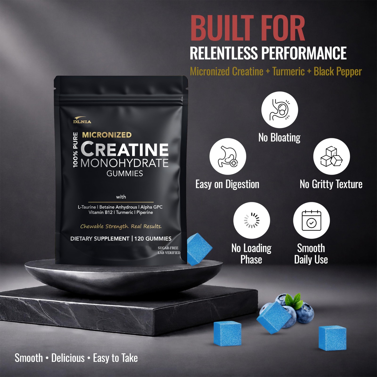 Creatine Monohydrate Gummies for Men & Women – Sugar 120 Count (Pack of 1)