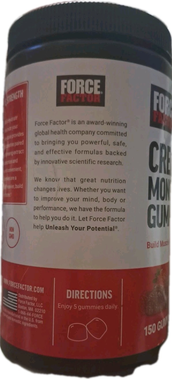 Force Factor Creatine Monohydrate Gummies – Mixed Berry Flavor – 150ct