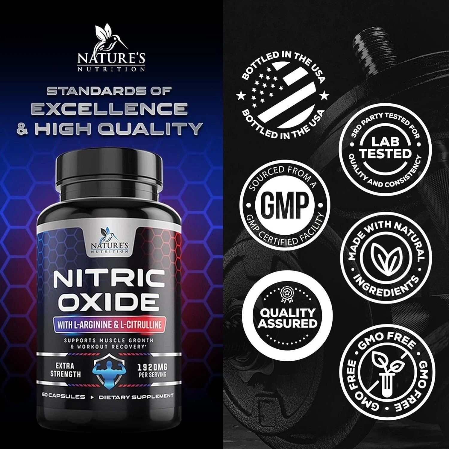 Nitric Oxide Booster 3000mg | 3X Extra Strength L-Arginine Capsules