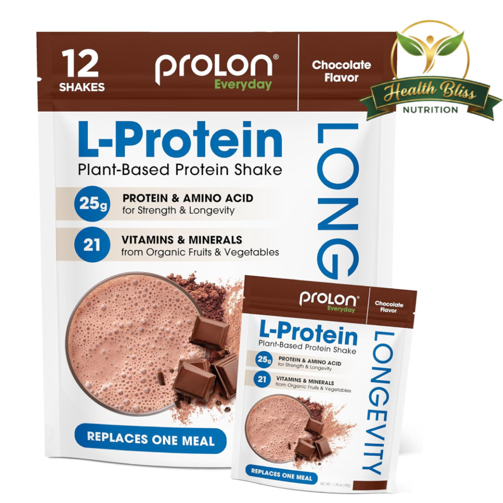Prolon Longevity Plant-Based Protein Powder, Chocolate, 12 Packets, 25g Protein