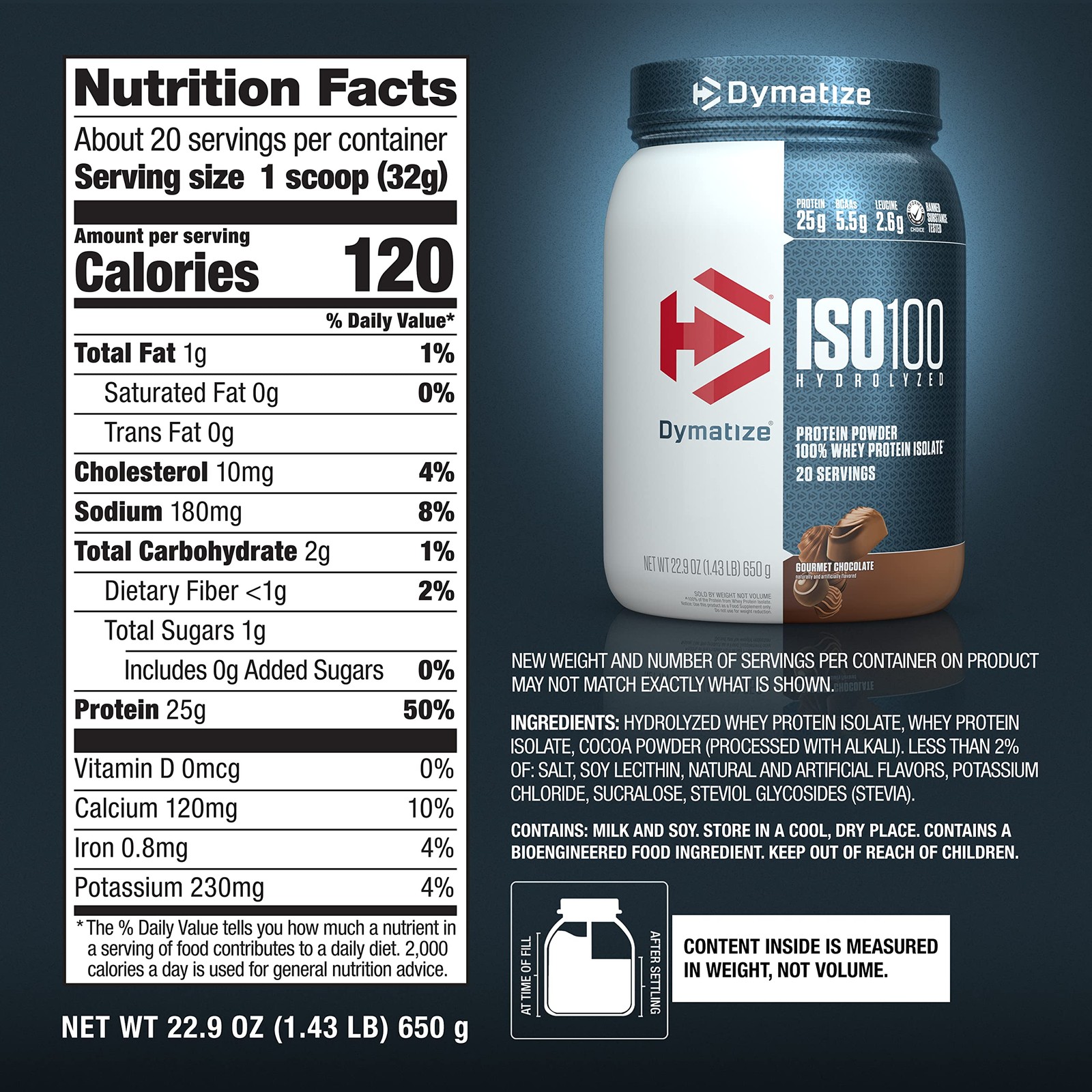 Dymatize ISO100 Whey Protein Isolate Gourmet Chocolate 25g Protein 20 Servings