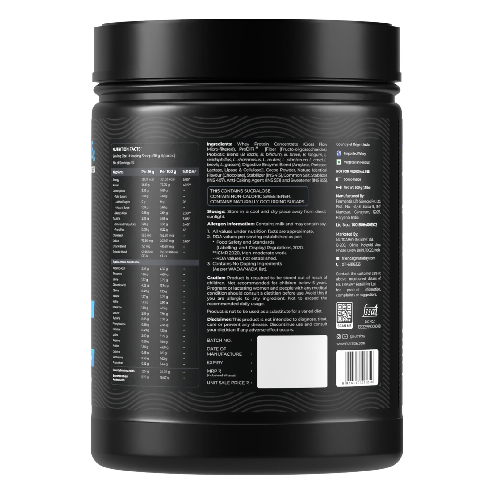 Nutrabay BioAbsorb Whey Protein 26g Milk Chocolate Fast Recovery 500g