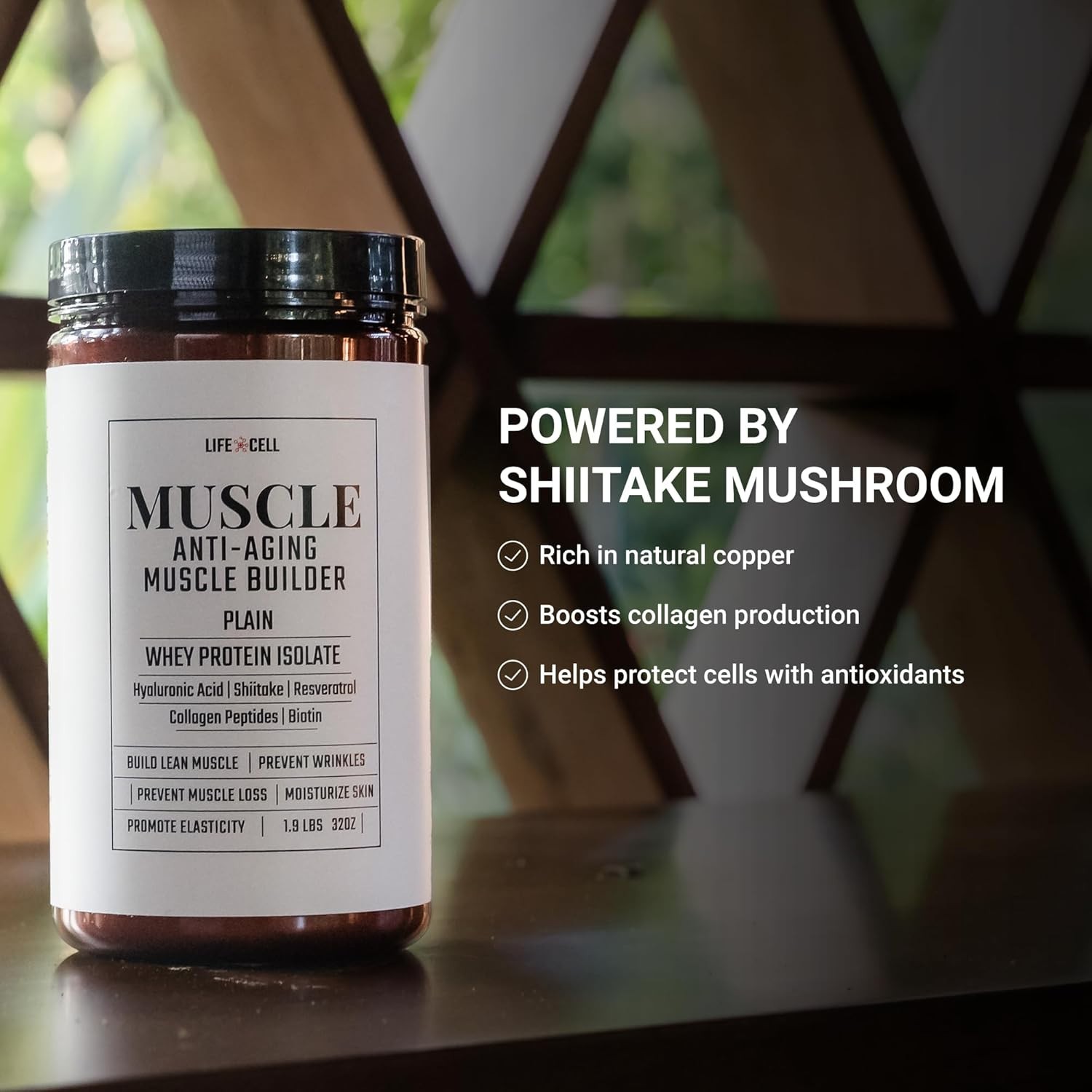 Whey Protein – Anti-Aging Muscle Builder with Shiitake Mushroom, Collagen & Hyal