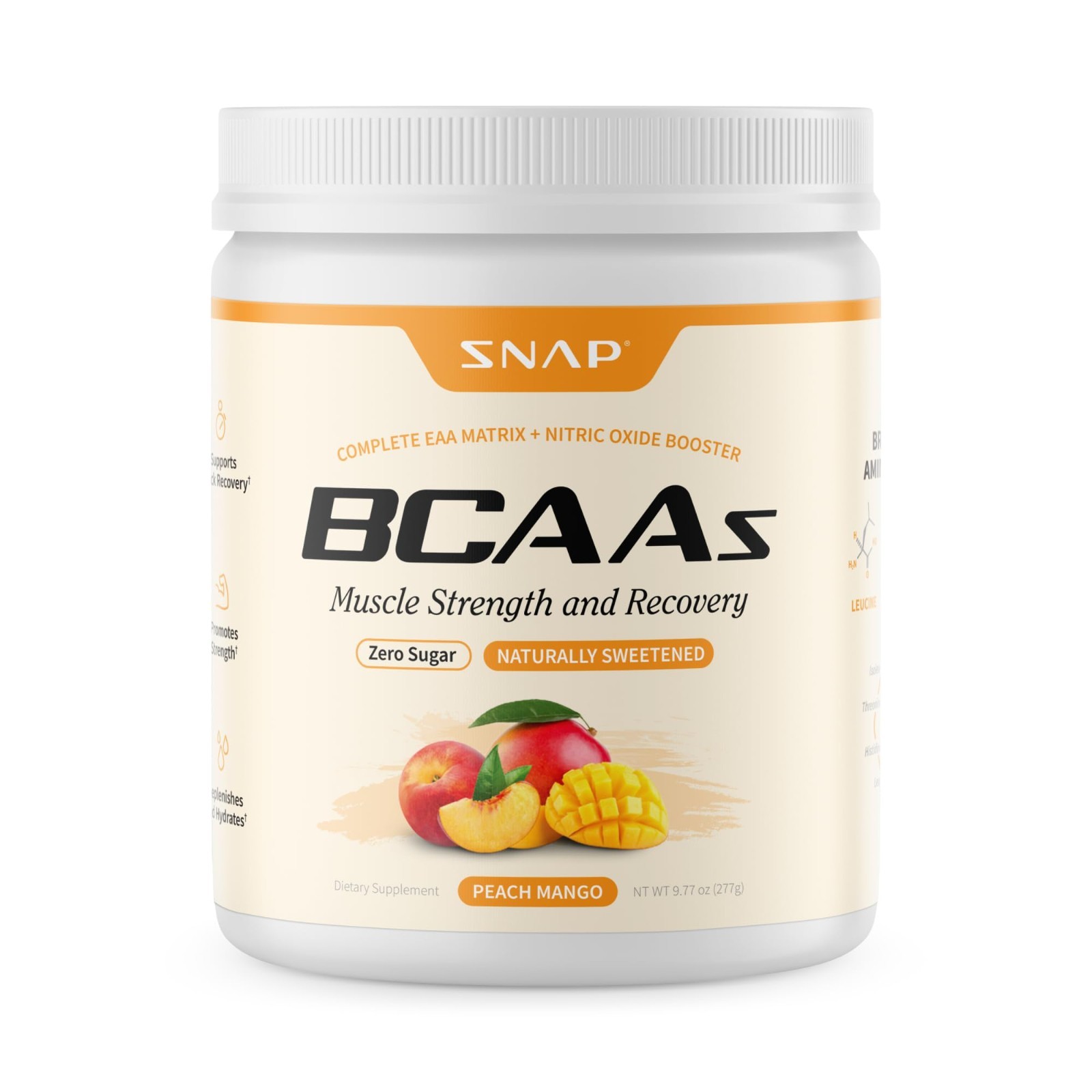 BCAA Powder Peach Mango – Essential Amino Acids, 5g Vegan, Nitric Oxide Booster,