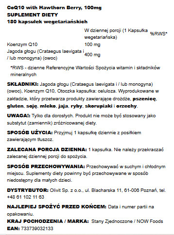 Now Foods Coenzyme Q10 100 Mg + Hawthorn – 180 Vcaps