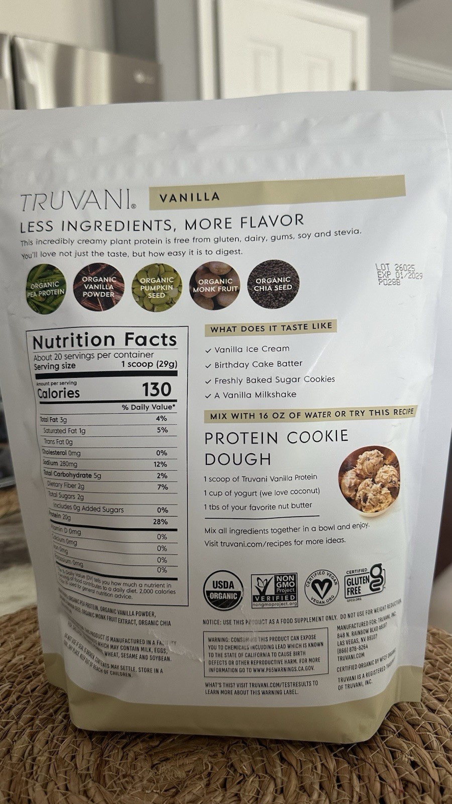 Truvani Organic Plant-Based Protein Powder Vanilla, Vegan, Gluten-Free, 20.95 oz