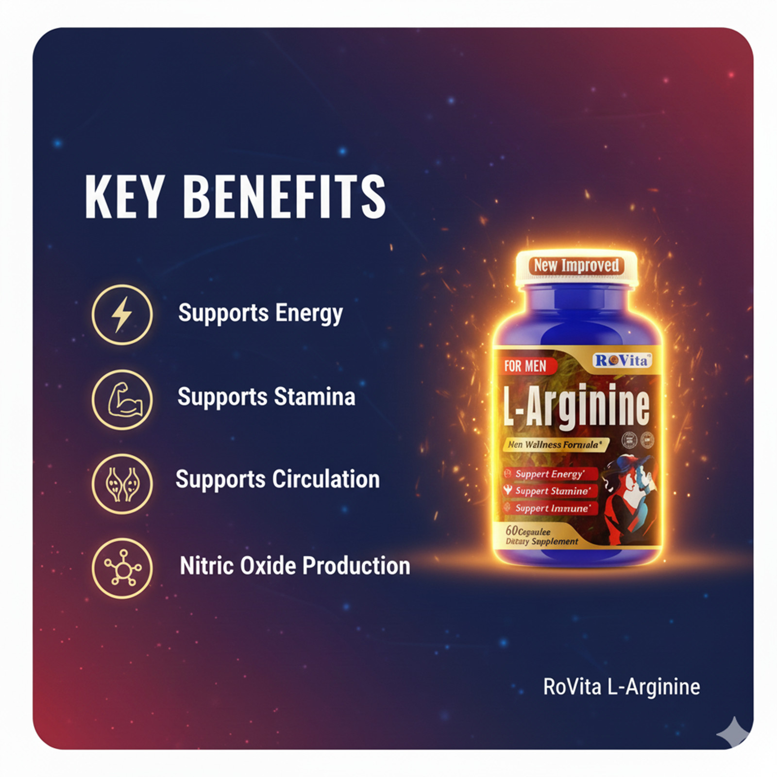 L-Arginine Capsules for Men – Nitric Oxide Booster Male Enhancement Formula 60C