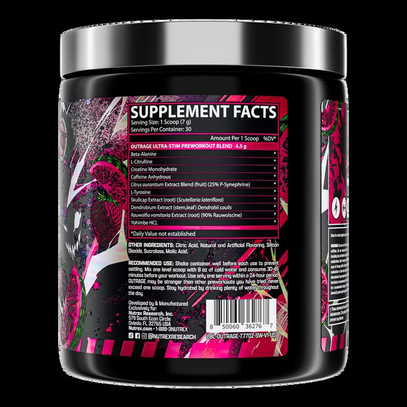 Nutrex Research OUTRAGE Strawberry Watermelon High Intensity Pre Workout Powder