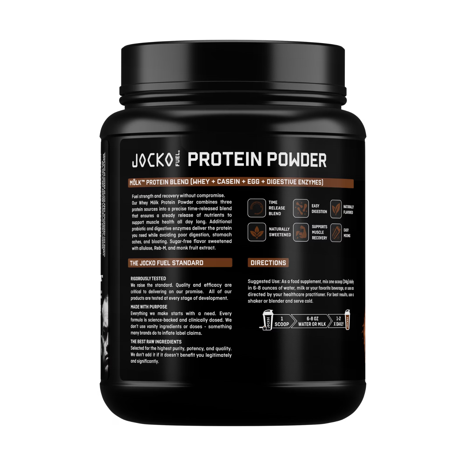 Jocko Fuel Whey Protein Powder Chocolate 22g Protein 18 Servings No Sugar Added