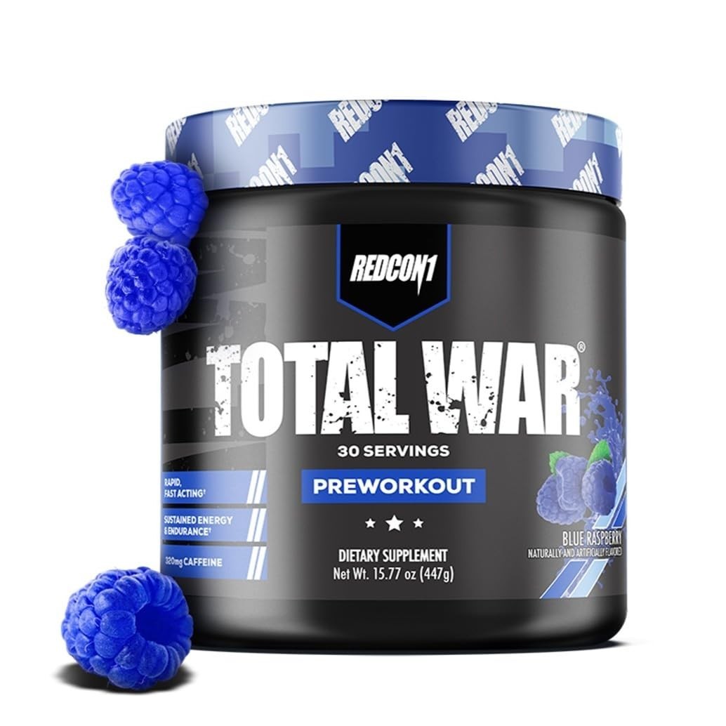 Total War Pre Workout Powder – Blue Raspberry, 320mg Caffeine, Citrulline, Beta