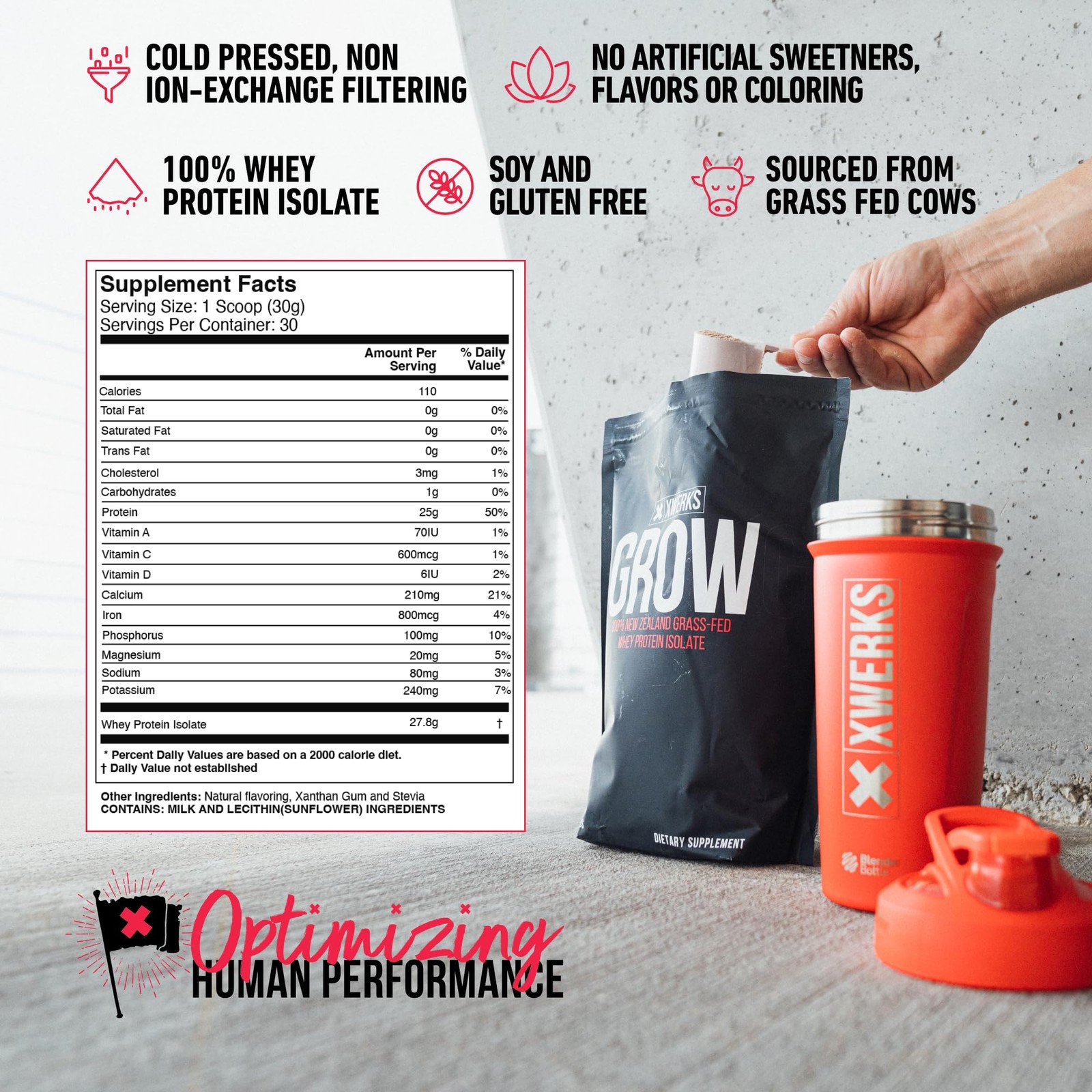 Grow Whey Protein Powder, 25g Pure Isolate Protein from New Zealand Vanilla, 30