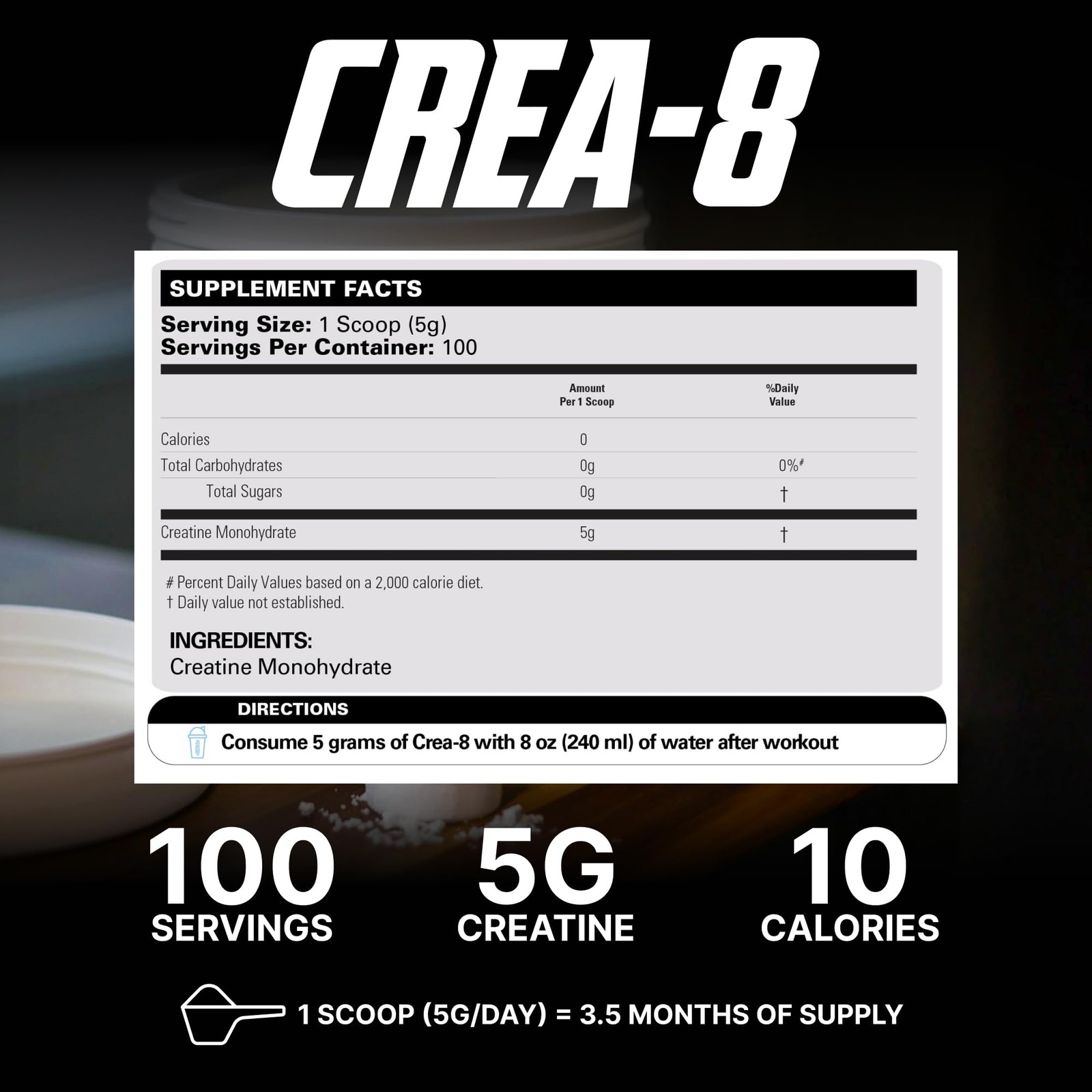 EHP Labs CREA-8 Micronized Creatine Monohydrate Powder – 100 Servings