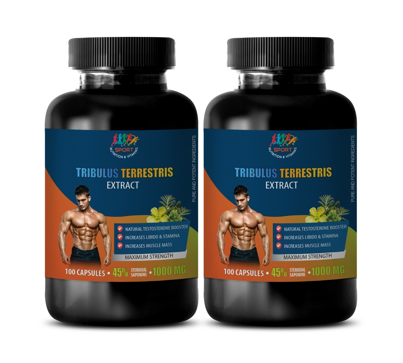 natural TRIBULUS TERRESTRIS 1000MG increase Muscle Mass – 2 Bottles 200 Capsules