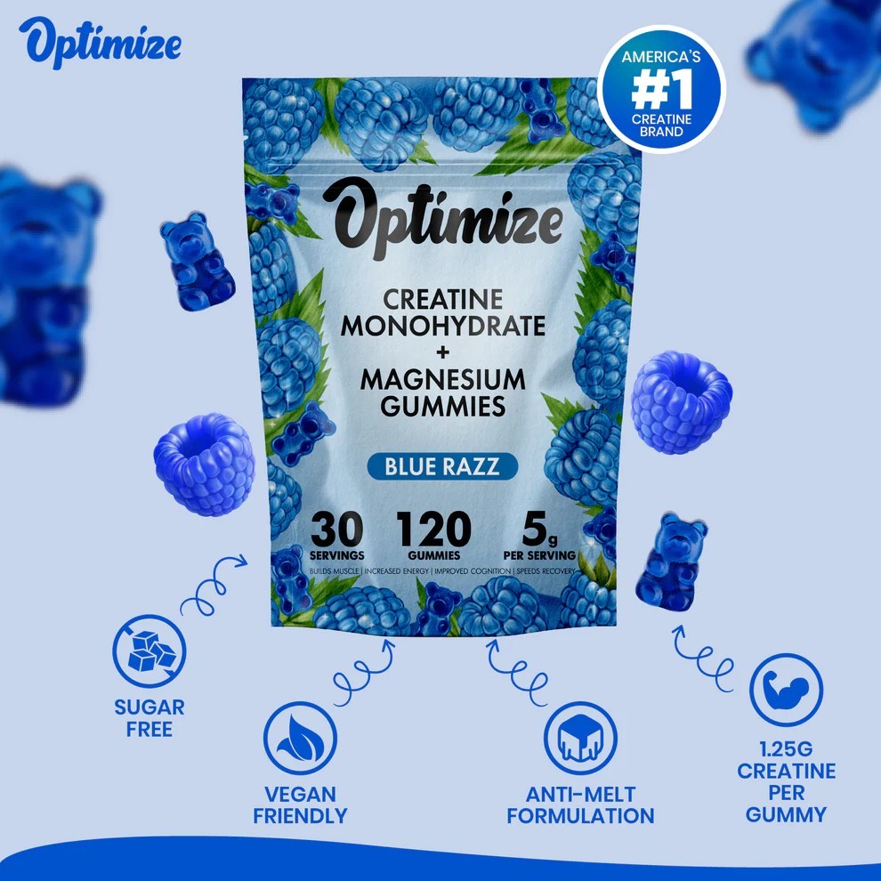 Blue Razz Creatine Monohydrate Gummies 120 Gummies w/ Magnesium Swoly Ecowise