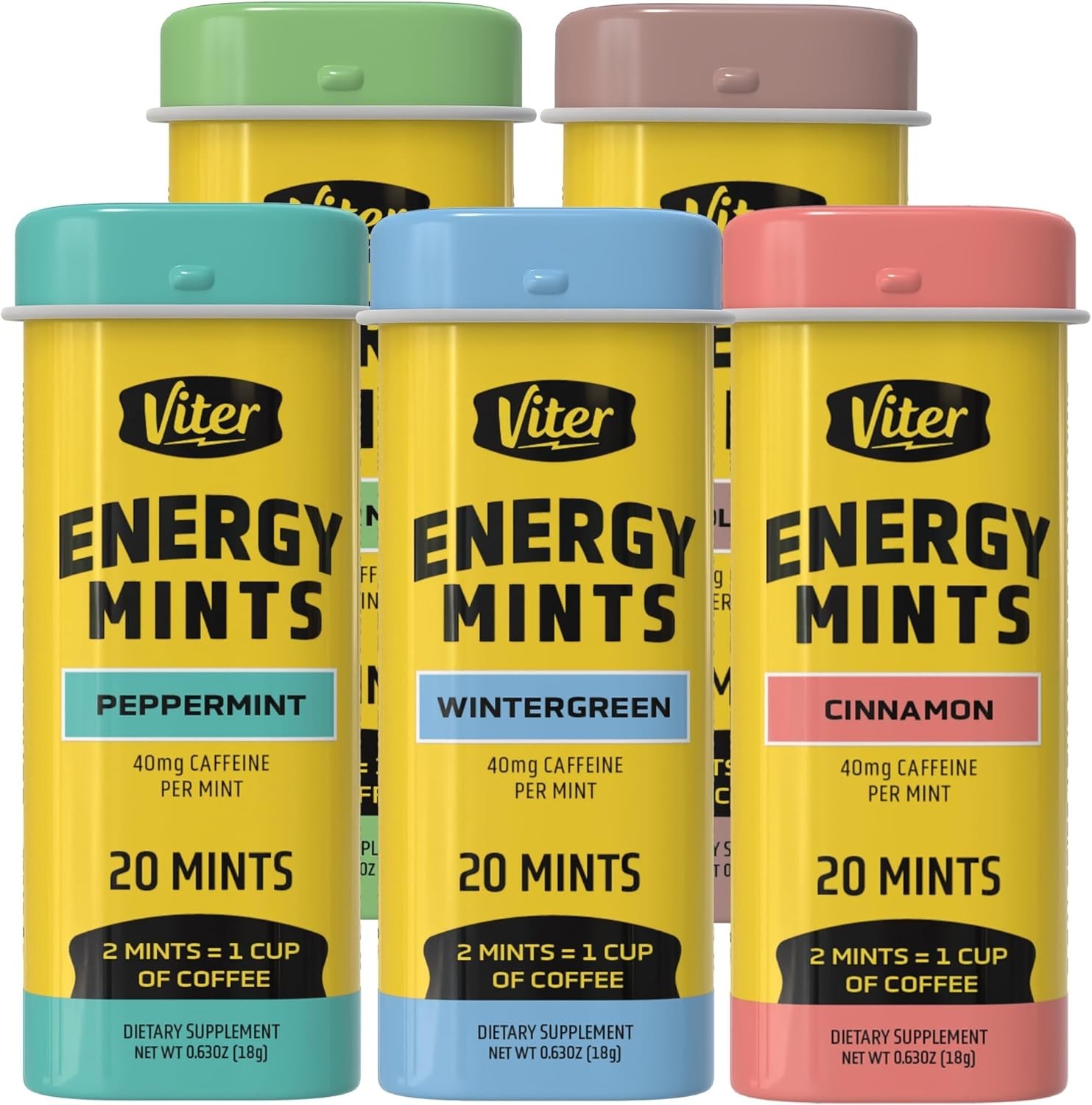 Viter Energy Mints 40mg Caffeine & B Vitamins -Sugar Free Variety Pack -5 Flavor
