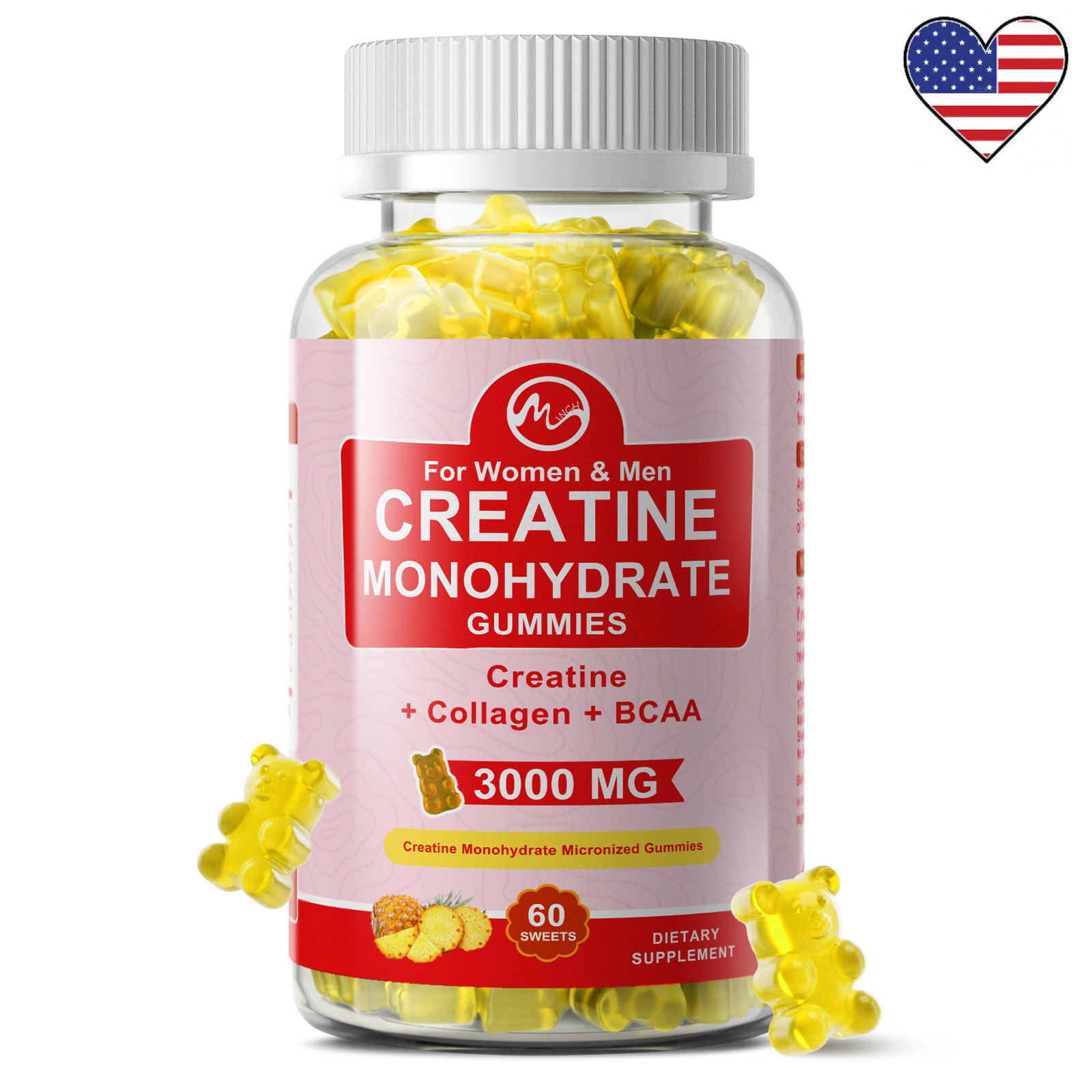 Creatine Monohydrate 60Gummies Increase Strength Muscle Gain Enhance Performance