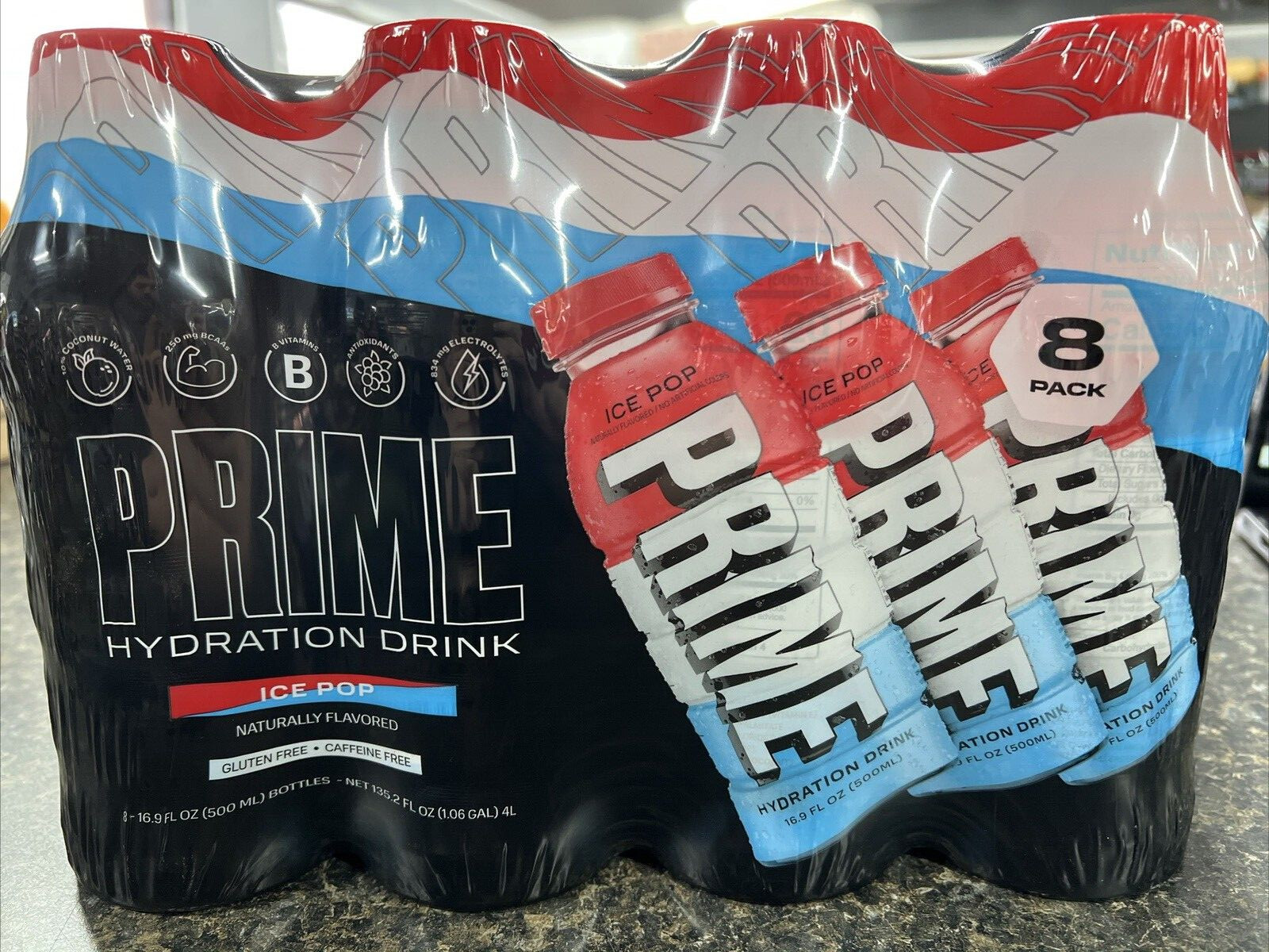New Prime Hydration Drink Ice Pop Flavor 16.9oz Bottles (8 Pack) Logan Paul KSI