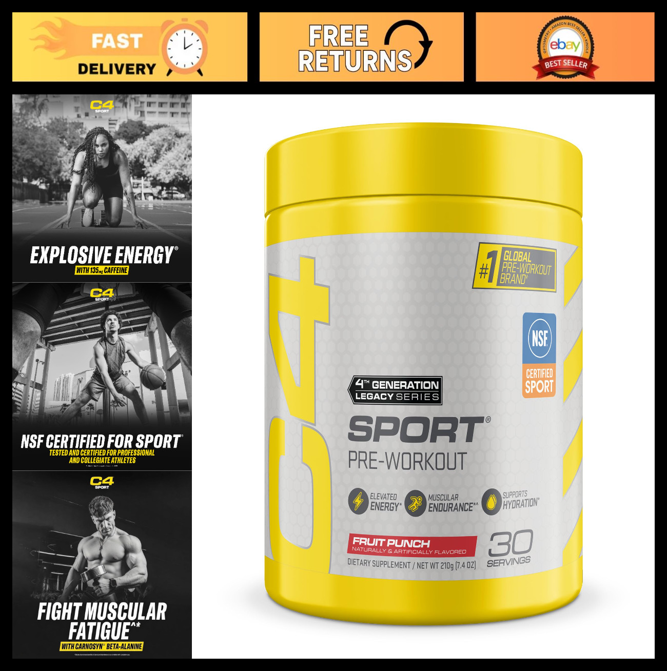 Pre Workout Powder Fruit Punch – NSF Certified, 30 Servings, Energy Boost, Fitne