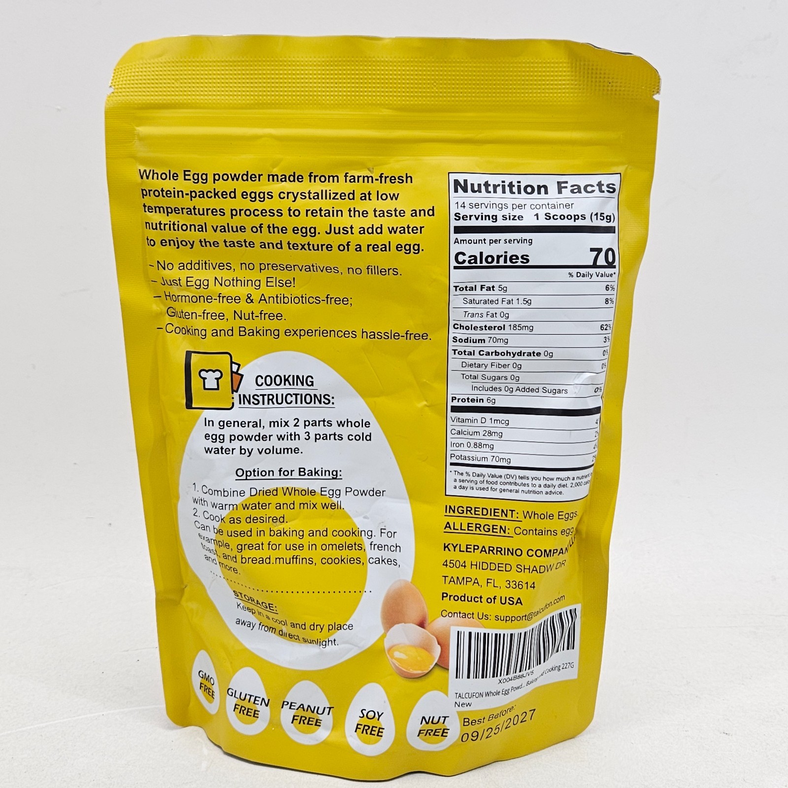 Whole Egg Powder Pasteurized Premium Freeze Dried 8 oz for Baking and Cooking