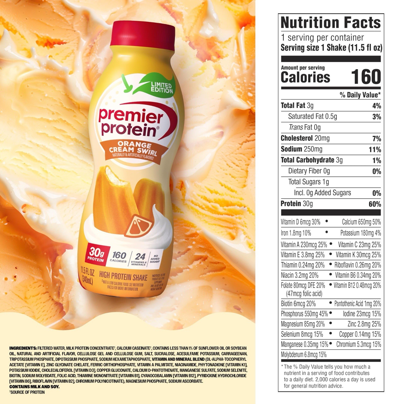 •*.Premier Protein Shake Orange🍊Cream🍦Swirl, 11.5 fl oz, 12-pack,*.•