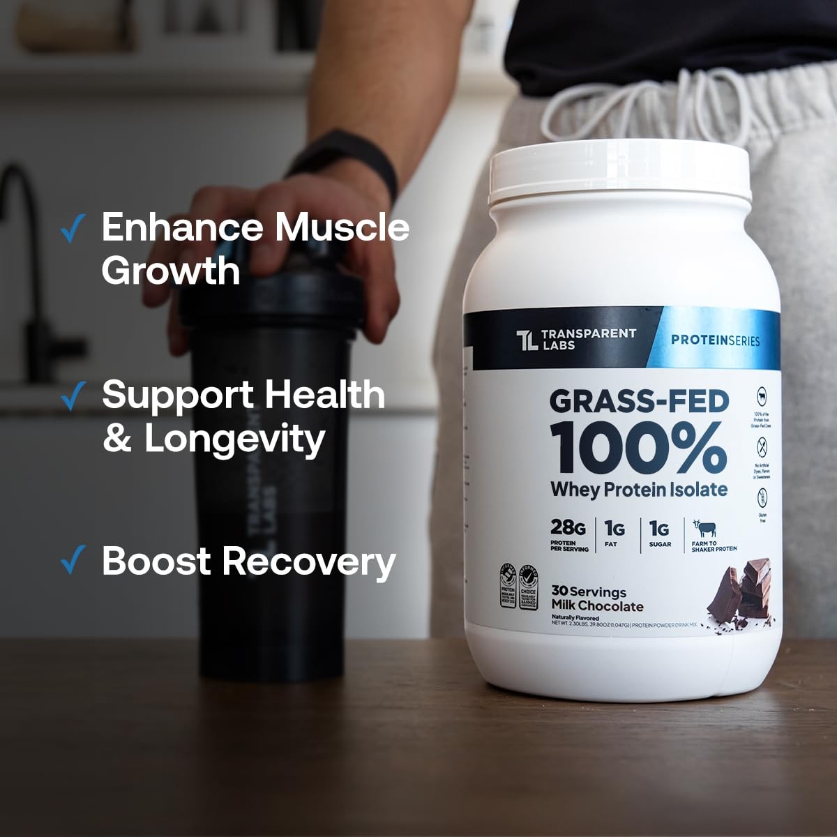 Whey Protein Isolate Powder 28g Grass Fed Natural Strawberry 30 Servings Labs