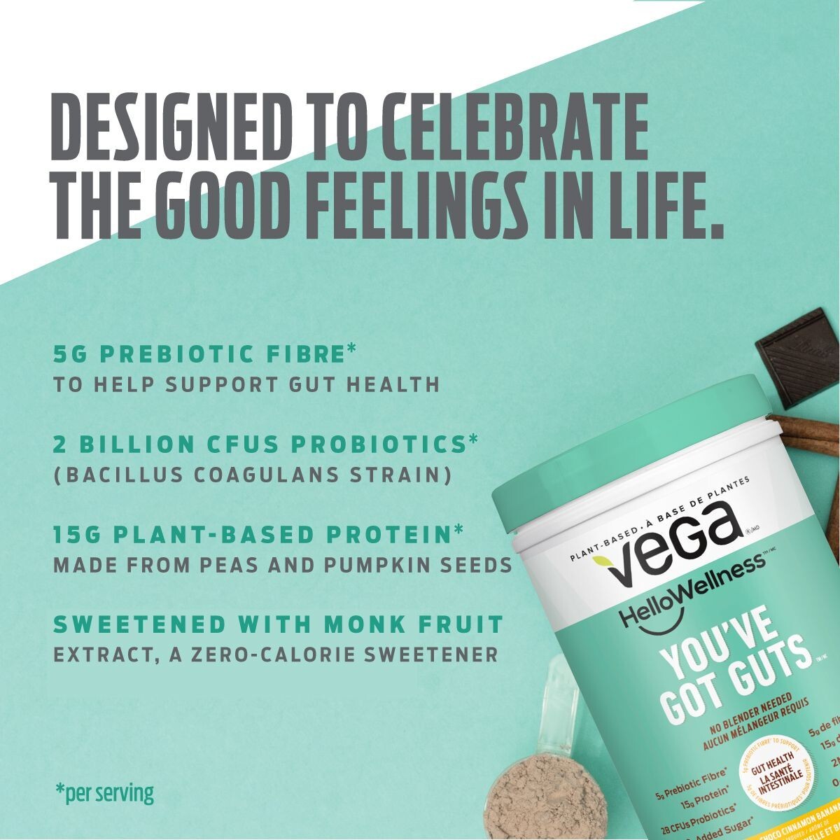 Vega Hello Wellness You’ve Got Guts Protein Powder 14 Serve 405 g, Exp:2027/01