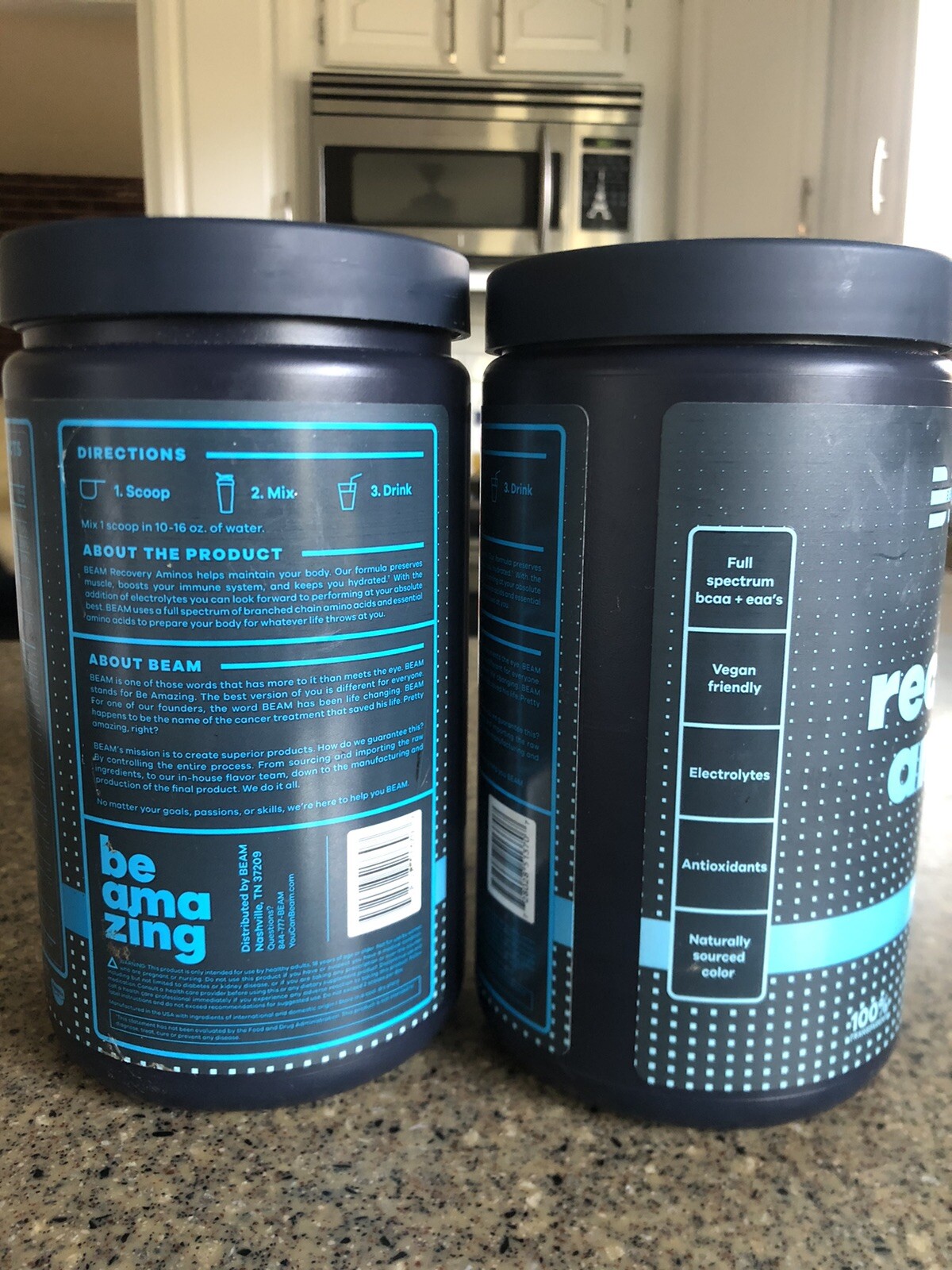 2 Jars! BEAM Be Amazing Recovery Aminos Powder BCAAs and EAAs Sour Blue Slushie
