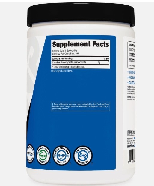 Nutricost Micronized Creatine Monohydrate Powder 500g (100 Servings) Unflavored