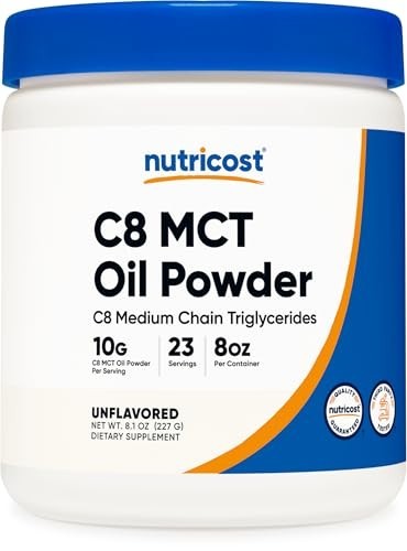 C8 MCT Oil Powder – 95% Pure, 23 Servings (8oz) – Keto-Friendly, Energy Boost