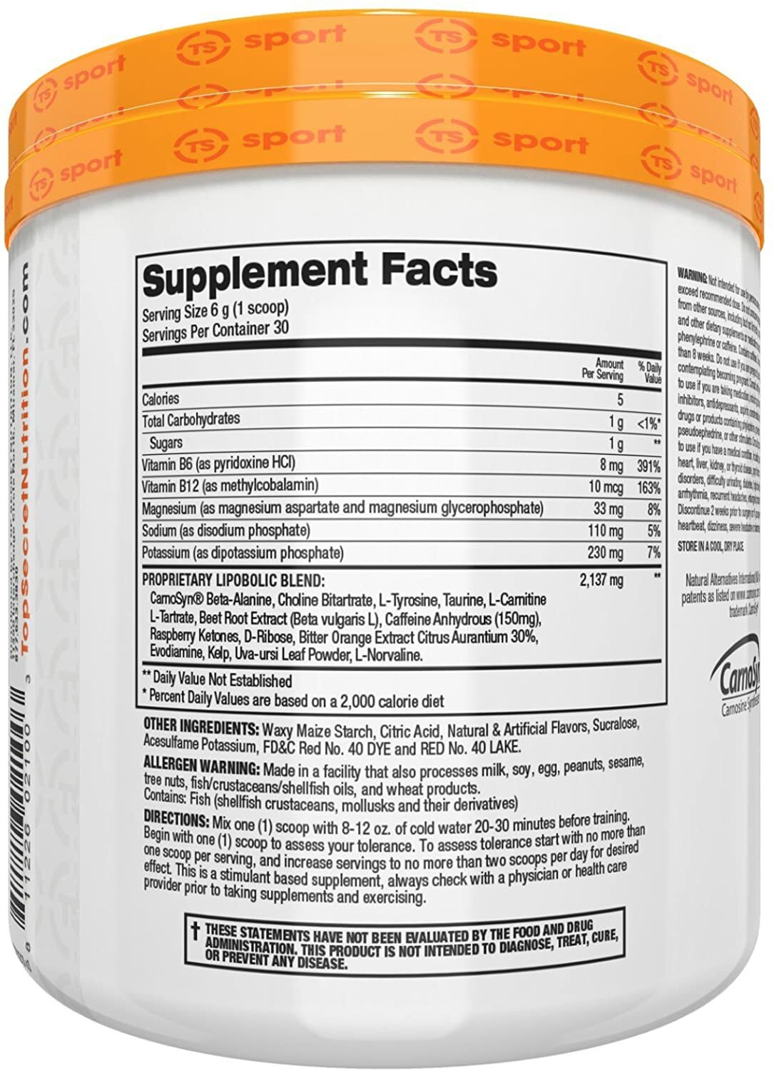 Top Secret Nutrition Cardio Igniter Fat Burner Thermogenic Powder 30 Servings