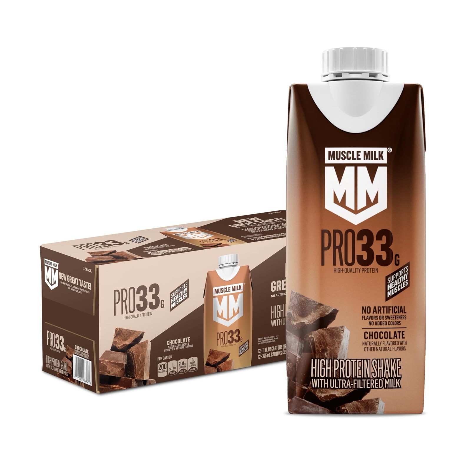 Muscle Milk Pro High Protein Shake, Chocolate 🍫 11 fl oz Cartons, (12 Pack)
