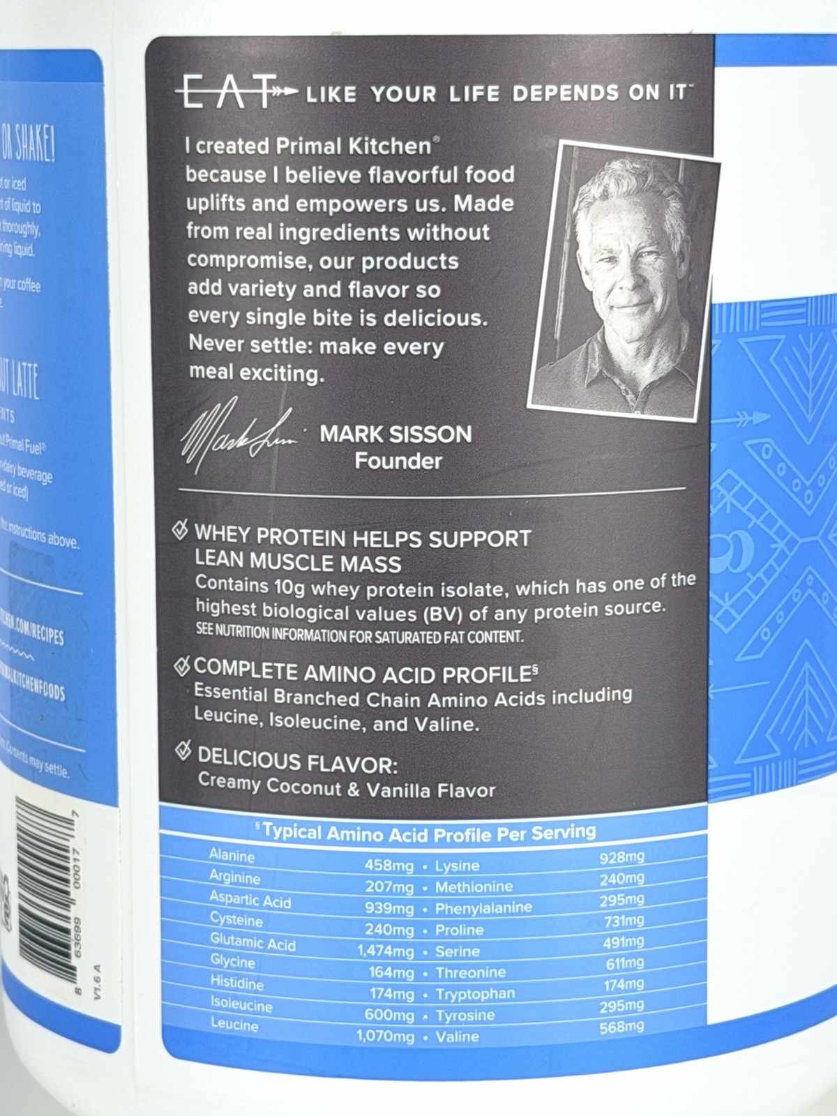 Primal Kitchen Primal Fuel Vanilla Coconut Whey Protein Drink Mix 29.6oz Ex 7/26