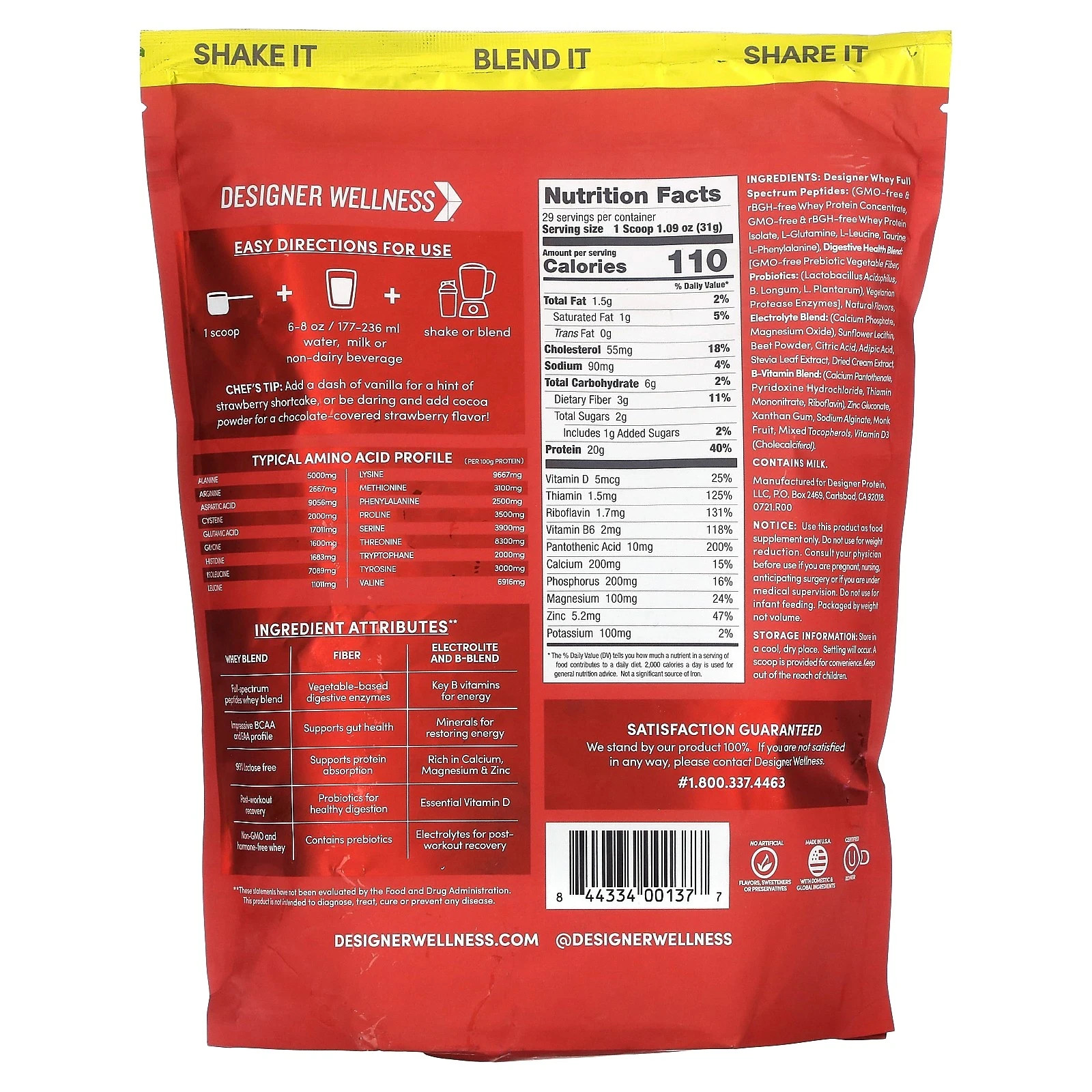 Designer Whey Natural 100% Whey Protein Summer Strawberry 2 lbs Each (Pack of 3